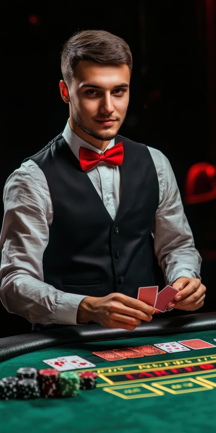 Dealer profesional melempar dadu di meja Permainan Dadu resort slot
